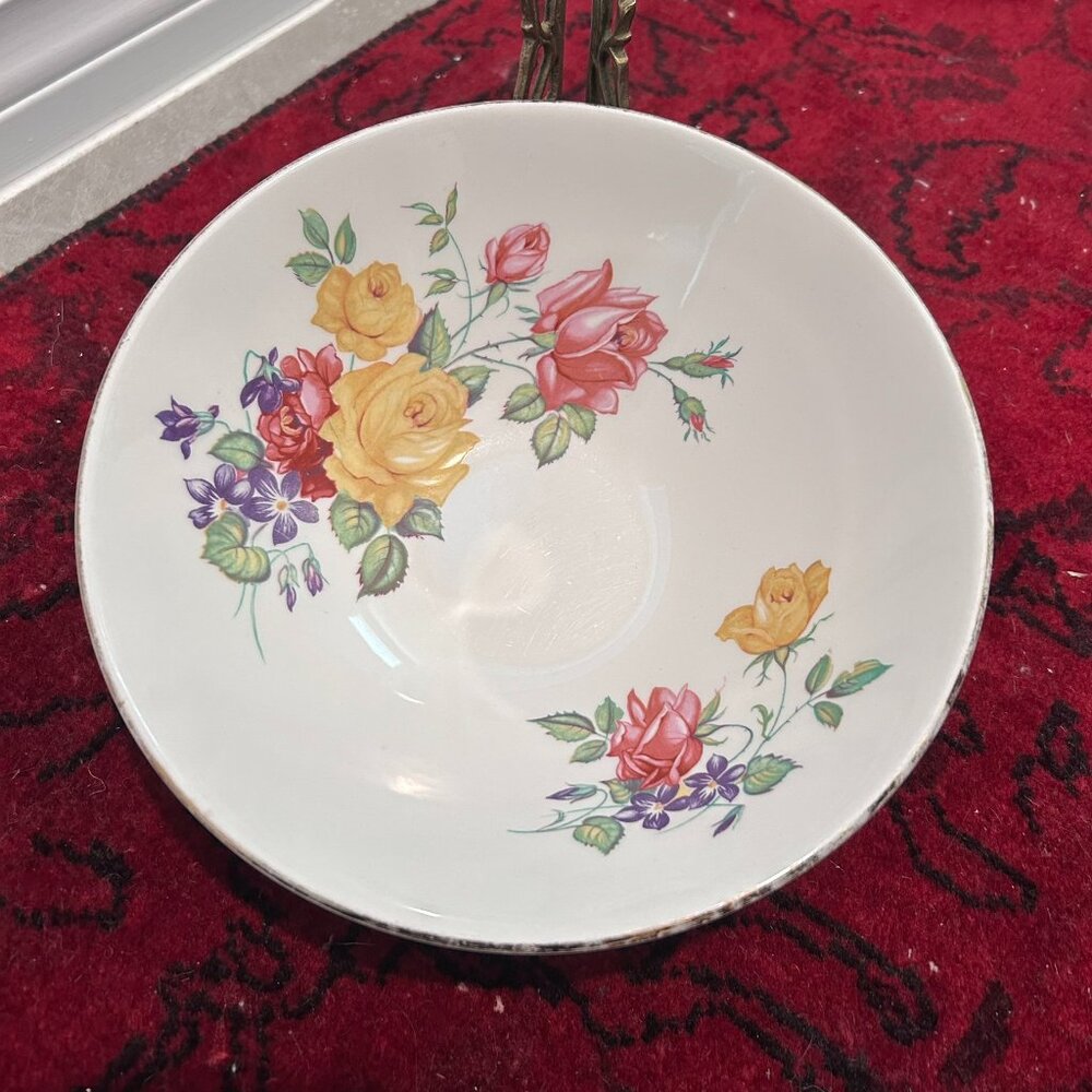 Vintage Royal Swan 1950's Made In England 8” Floral Bone China Serving Bowl